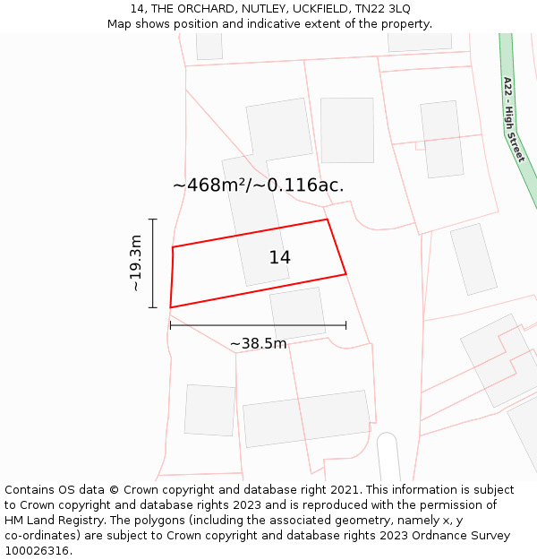 14, THE ORCHARD, NUTLEY, UCKFIELD, TN22 3LQ: Plot and title map