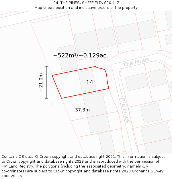 14, THE PINES, SHEFFIELD, S10 4LZ: Plot and title map