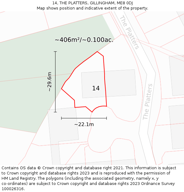 14, THE PLATTERS, GILLINGHAM, ME8 0DJ: Plot and title map