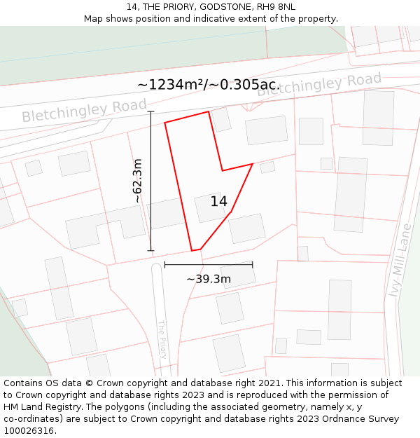 14, THE PRIORY, GODSTONE, RH9 8NL: Plot and title map