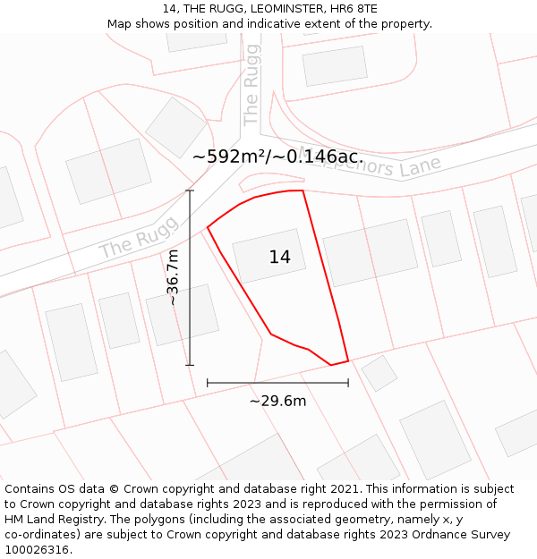 14, THE RUGG, LEOMINSTER, HR6 8TE: Plot and title map