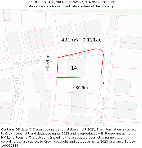 14, THE SQUARE, SPENCERS WOOD, READING, RG7 1BS: Plot and title map