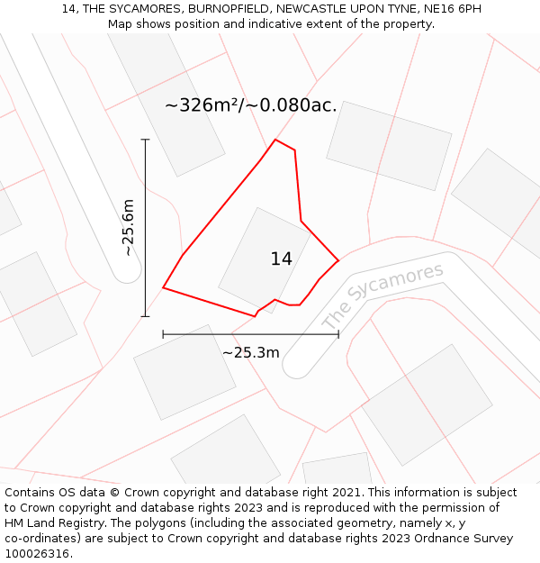 14, THE SYCAMORES, BURNOPFIELD, NEWCASTLE UPON TYNE, NE16 6PH: Plot and title map