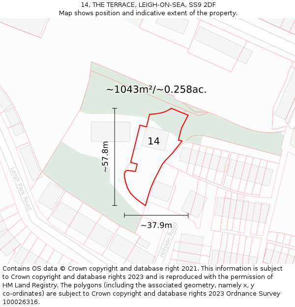 14, THE TERRACE, LEIGH-ON-SEA, SS9 2DF: Plot and title map
