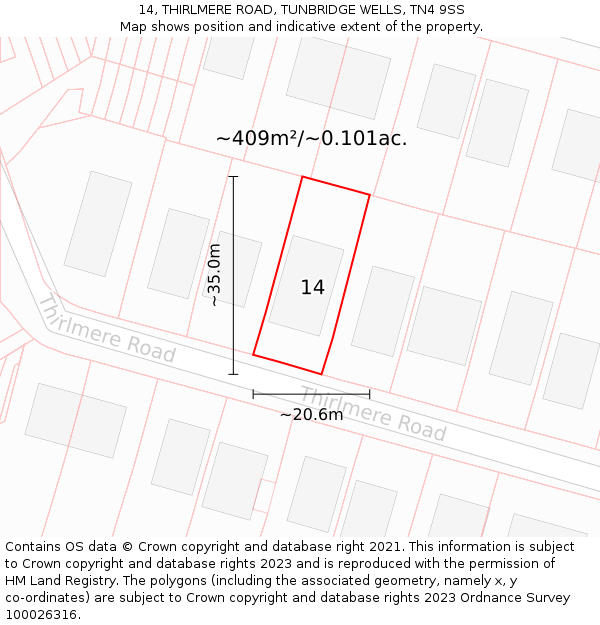 14, THIRLMERE ROAD, TUNBRIDGE WELLS, TN4 9SS: Plot and title map