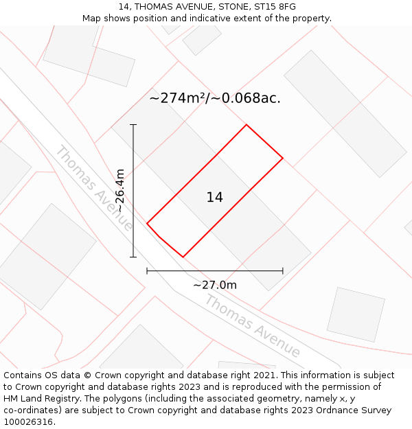 14, THOMAS AVENUE, STONE, ST15 8FG: Plot and title map