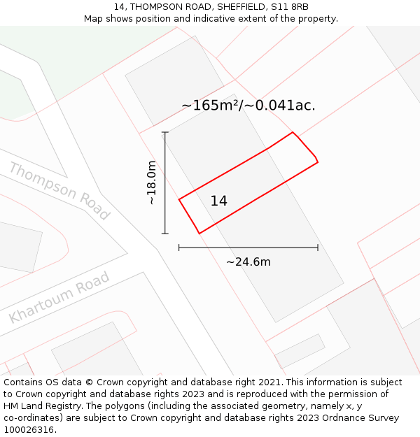 14, THOMPSON ROAD, SHEFFIELD, S11 8RB: Plot and title map