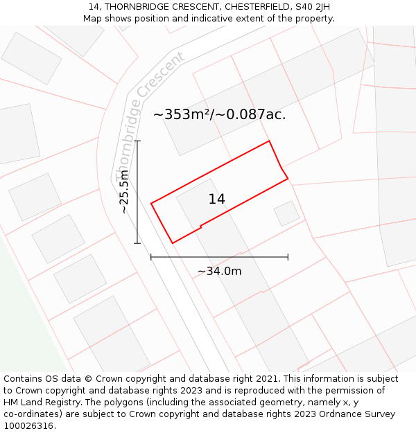 14, THORNBRIDGE CRESCENT, CHESTERFIELD, S40 2JH: Plot and title map