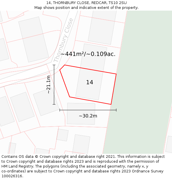 14, THORNBURY CLOSE, REDCAR, TS10 2SU: Plot and title map