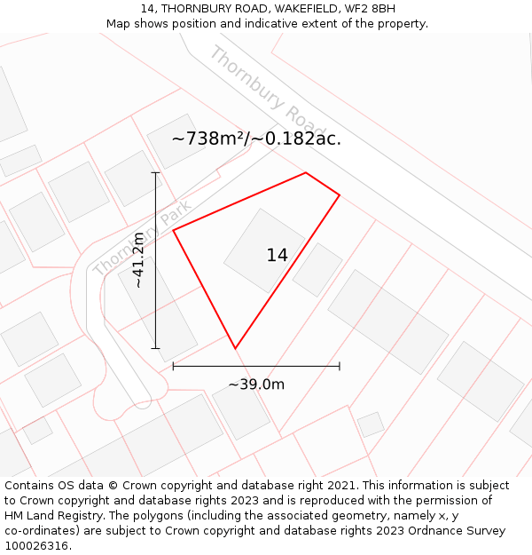 14, THORNBURY ROAD, WAKEFIELD, WF2 8BH: Plot and title map