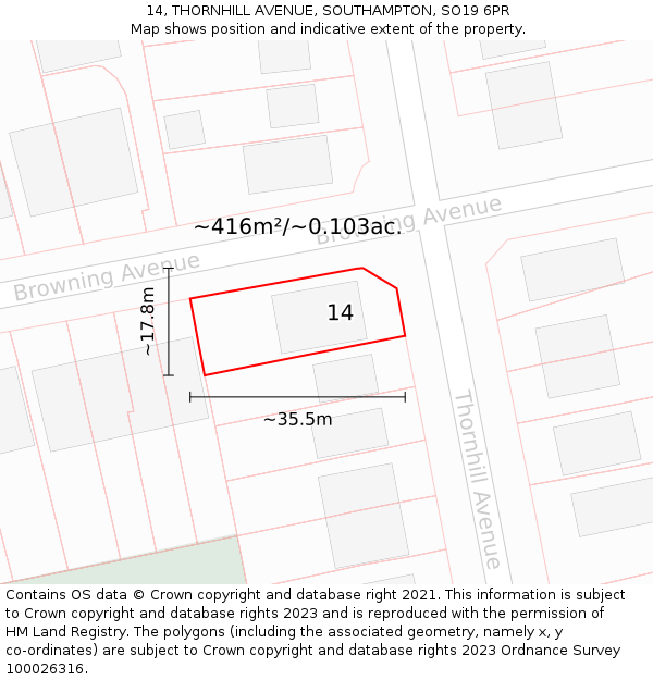 14, THORNHILL AVENUE, SOUTHAMPTON, SO19 6PR: Plot and title map