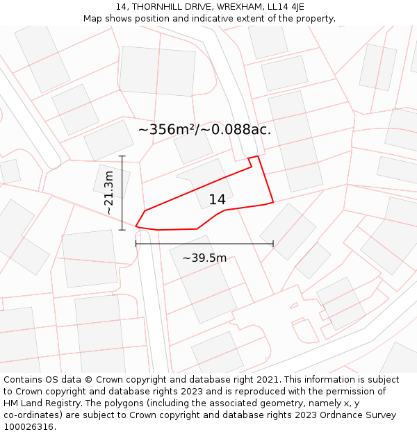 14, THORNHILL DRIVE, WREXHAM, LL14 4JE: Plot and title map