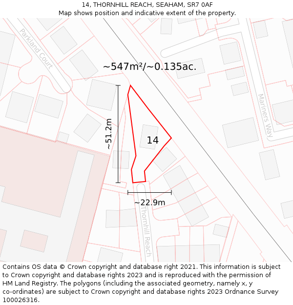 14, THORNHILL REACH, SEAHAM, SR7 0AF: Plot and title map