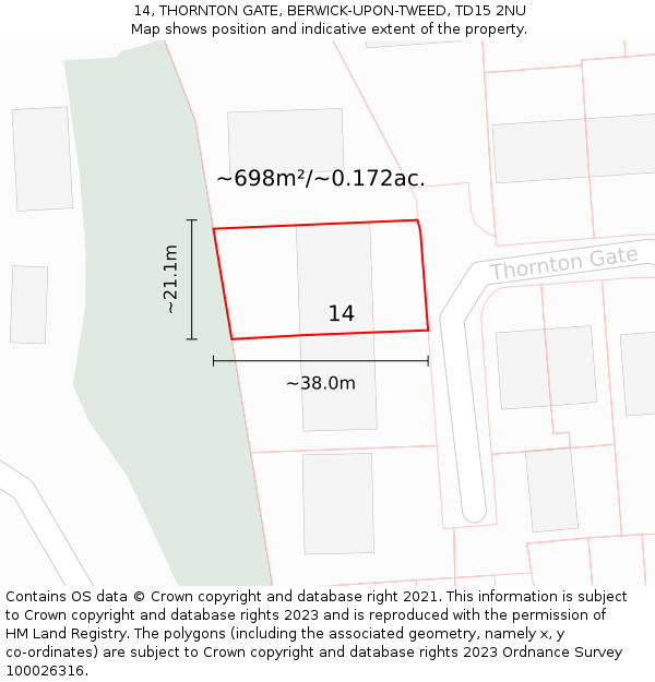 14, THORNTON GATE, BERWICK-UPON-TWEED, TD15 2NU: Plot and title map