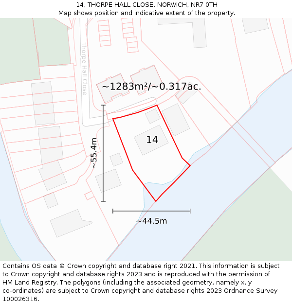 14, THORPE HALL CLOSE, NORWICH, NR7 0TH: Plot and title map