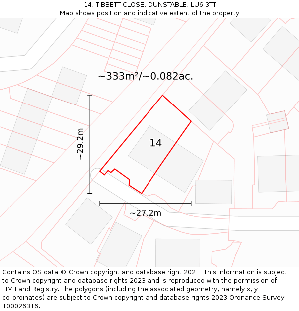 14, TIBBETT CLOSE, DUNSTABLE, LU6 3TT: Plot and title map