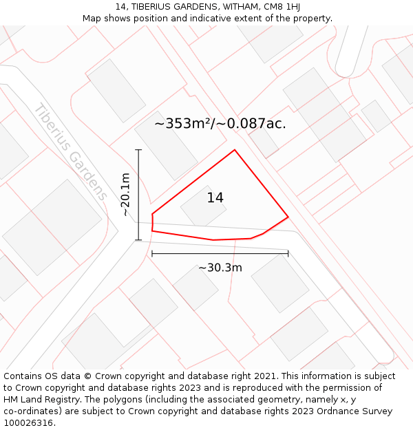 14, TIBERIUS GARDENS, WITHAM, CM8 1HJ: Plot and title map