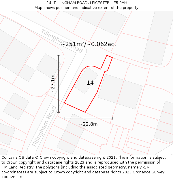 14, TILLINGHAM ROAD, LEICESTER, LE5 0AH: Plot and title map