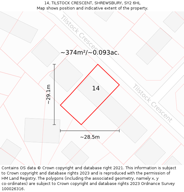 14, TILSTOCK CRESCENT, SHREWSBURY, SY2 6HL: Plot and title map