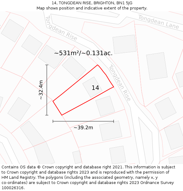 14, TONGDEAN RISE, BRIGHTON, BN1 5JG: Plot and title map