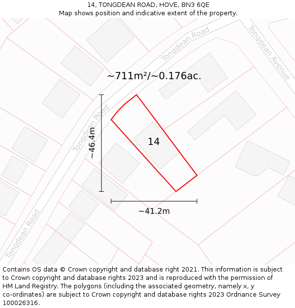 14, TONGDEAN ROAD, HOVE, BN3 6QE: Plot and title map