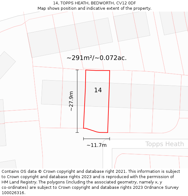 14, TOPPS HEATH, BEDWORTH, CV12 0DF: Plot and title map