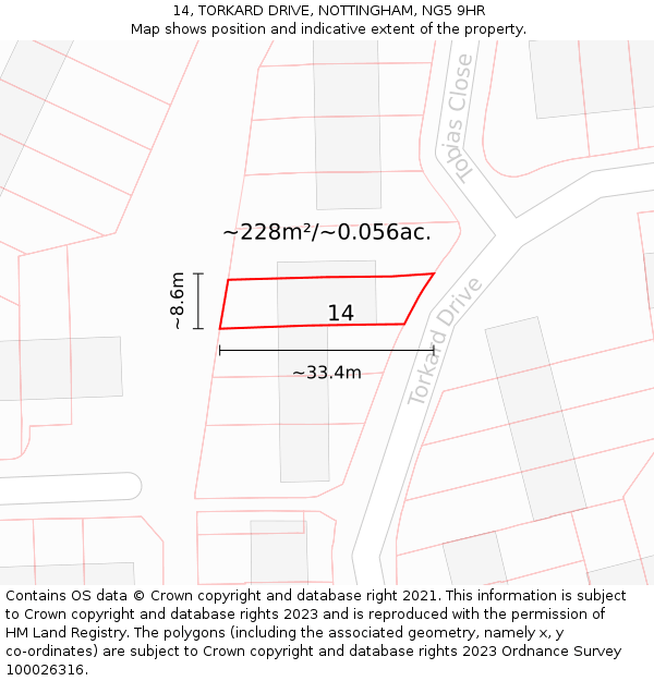 14, TORKARD DRIVE, NOTTINGHAM, NG5 9HR: Plot and title map