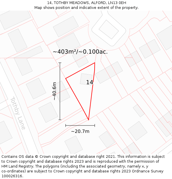 14, TOTHBY MEADOWS, ALFORD, LN13 0EH: Plot and title map