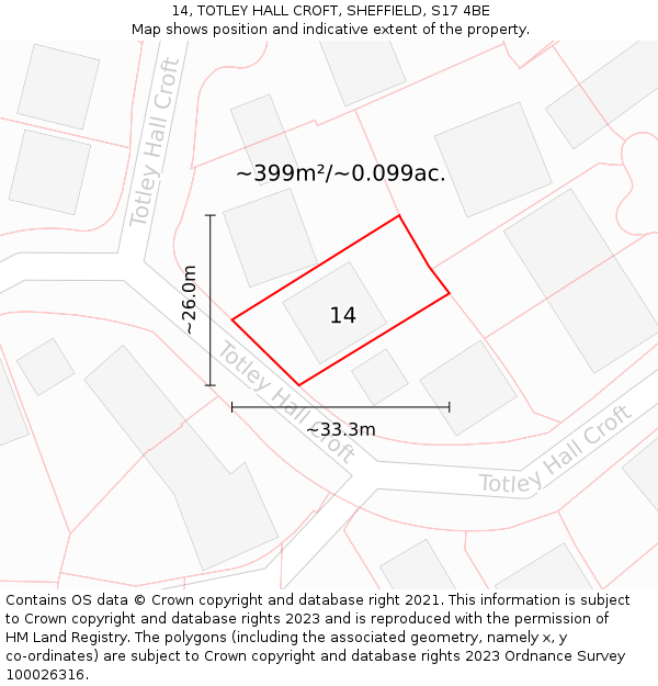 14, TOTLEY HALL CROFT, SHEFFIELD, S17 4BE: Plot and title map