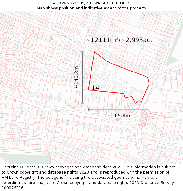 14, TOWN GREEN, STOWMARKET, IP14 1SU: Plot and title map