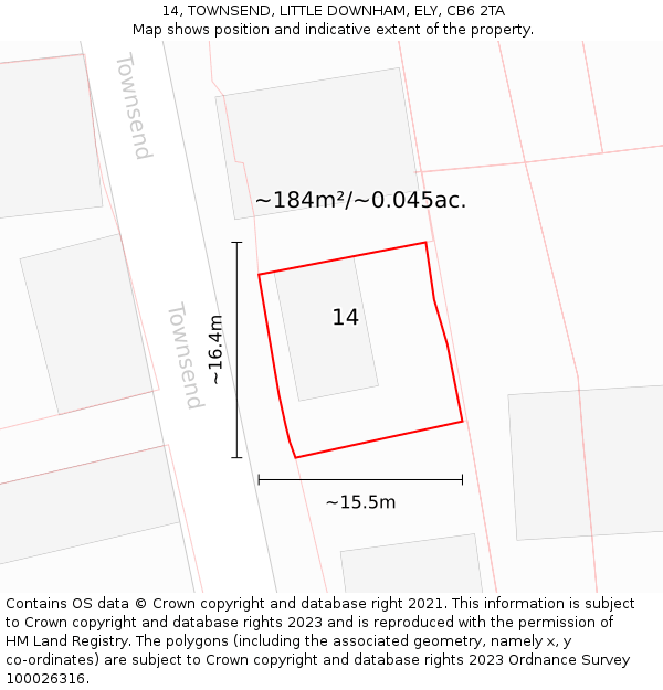 14, TOWNSEND, LITTLE DOWNHAM, ELY, CB6 2TA: Plot and title map