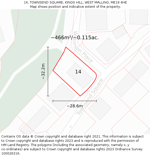 14, TOWNSEND SQUARE, KINGS HILL, WEST MALLING, ME19 4HE: Plot and title map