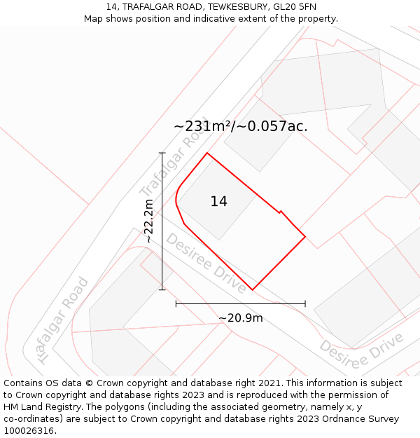 14, TRAFALGAR ROAD, TEWKESBURY, GL20 5FN: Plot and title map