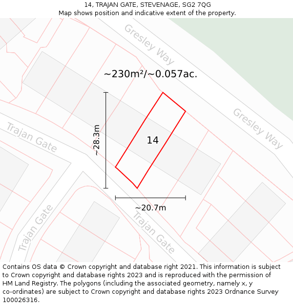 14, TRAJAN GATE, STEVENAGE, SG2 7QG: Plot and title map