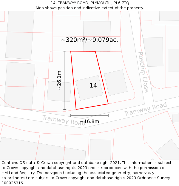 14, TRAMWAY ROAD, PLYMOUTH, PL6 7TQ: Plot and title map