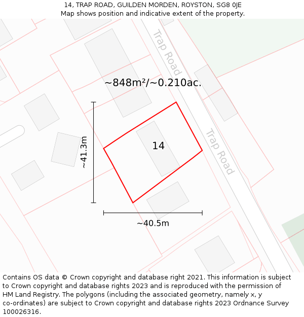 14, TRAP ROAD, GUILDEN MORDEN, ROYSTON, SG8 0JE: Plot and title map