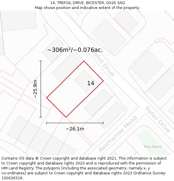 14, TREFOIL DRIVE, BICESTER, OX26 3AG: Plot and title map