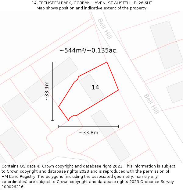 14, TRELISPEN PARK, GORRAN HAVEN, ST AUSTELL, PL26 6HT: Plot and title map