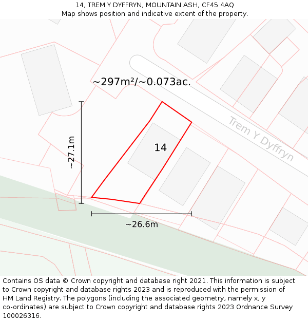 14, TREM Y DYFFRYN, MOUNTAIN ASH, CF45 4AQ: Plot and title map