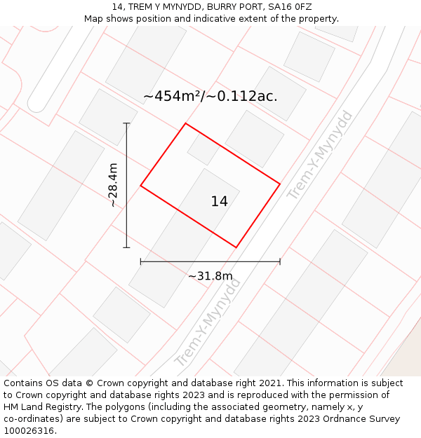 14, TREM Y MYNYDD, BURRY PORT, SA16 0FZ: Plot and title map