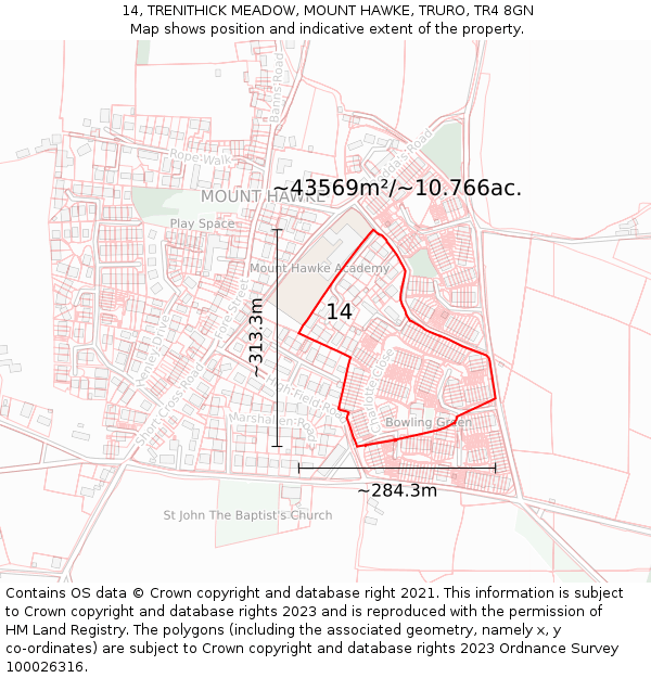 14, TRENITHICK MEADOW, MOUNT HAWKE, TRURO, TR4 8GN: Plot and title map