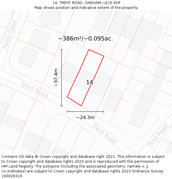 14, TRENT ROAD, OAKHAM, LE15 6HF: Plot and title map