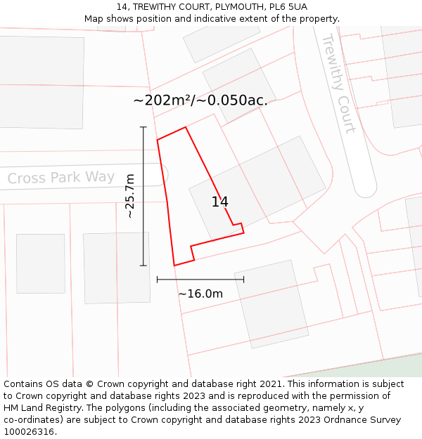 14, TREWITHY COURT, PLYMOUTH, PL6 5UA: Plot and title map