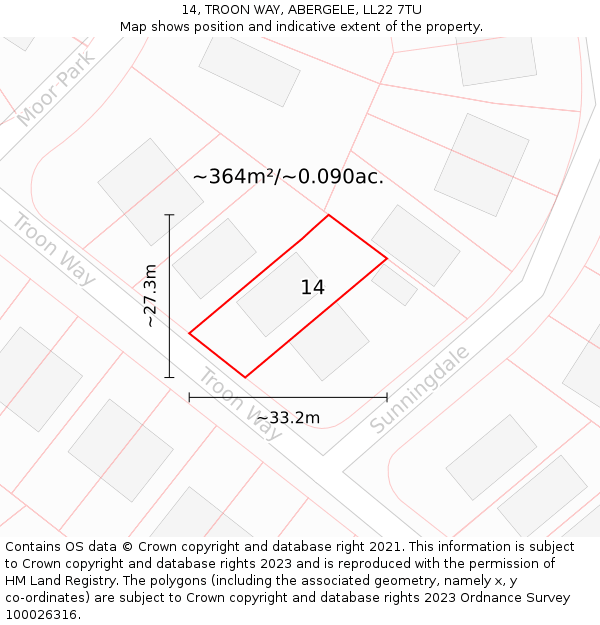 14, TROON WAY, ABERGELE, LL22 7TU: Plot and title map