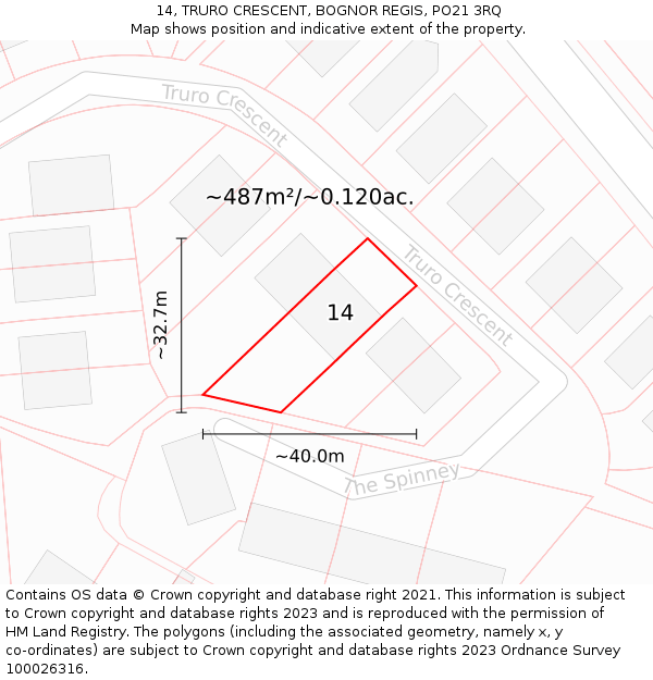 14, TRURO CRESCENT, BOGNOR REGIS, PO21 3RQ: Plot and title map