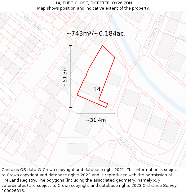 14, TUBB CLOSE, BICESTER, OX26 2BN: Plot and title map