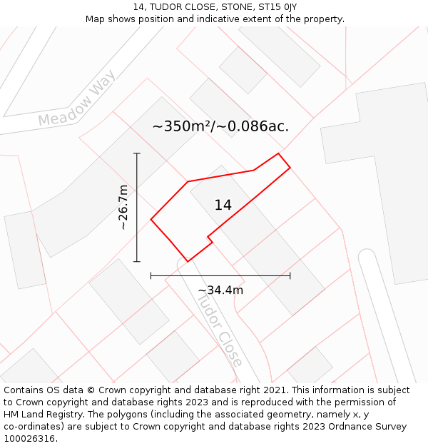 14, TUDOR CLOSE, STONE, ST15 0JY: Plot and title map