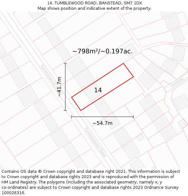 14, TUMBLEWOOD ROAD, BANSTEAD, SM7 1DX: Plot and title map