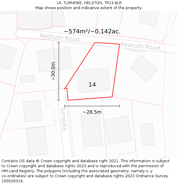 14, TURNPIKE, HELSTON, TR13 8LR: Plot and title map