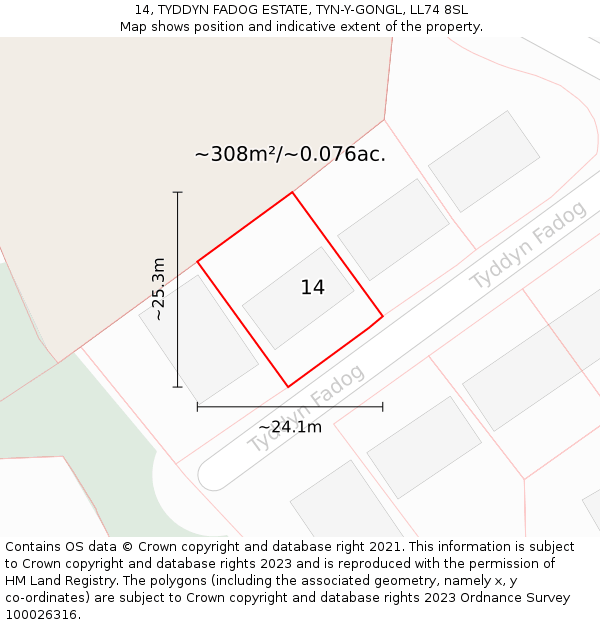 14, TYDDYN FADOG ESTATE, TYN-Y-GONGL, LL74 8SL: Plot and title map